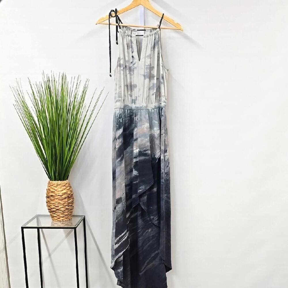 Gypsy 05 Silk Chic Sea Scape Black‎ Grey Tie-Dye High Low Maxi Dress size Large